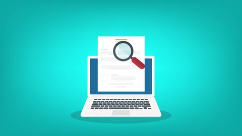 Online digital document inspection or assessment evaluation on laptop computer, contract review, analysis, inspection of agreement contract, compliance verification.