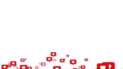 Animation like icons motion background. Social love hearts icons floating from the bottom like particles. Social media Live style animated heart on white screen and alpha matte. 4K 2D animation.