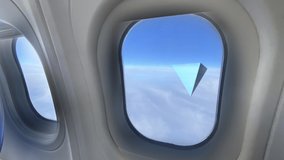 A passenger's view looking at a pyramid-shaped UFO outside the airplane.  	