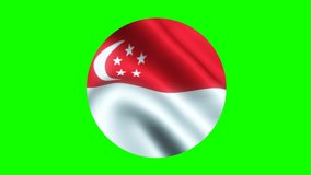 The circle of the flag flying from the country of Singapore with a green background (green screen). 4K UHD Animation