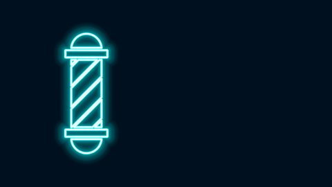 Glowing neon line Classic Barber shop pole icon isolated on black background. Barbershop pole symbol. 4K Video motion graphic animation.