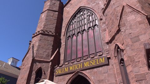 SALEM, MA - SEPTEMBER 5: Exterior establishing of Witch Museum Salem, Massachusetts on September 5, 2020.