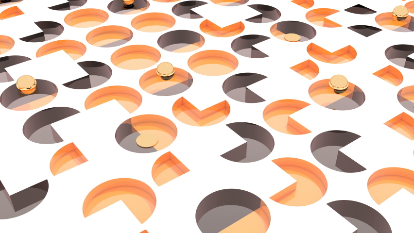 Memphis style 3d Modern minimal motion design Geometric pattern Gold spheres able to loop seamless 4k