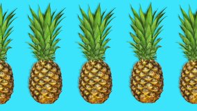 4k. Pineapple background. Summer pattern motion animation. Horizontal view. 3840x2160.