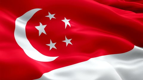 Singapore flag. Motion Loop video waving in wind. Realistic Singaporean Flag background. Singapore Flag Looping Closeup 1080p Full HD 1920X1080 footage. Singapore asia country flags footage video for 