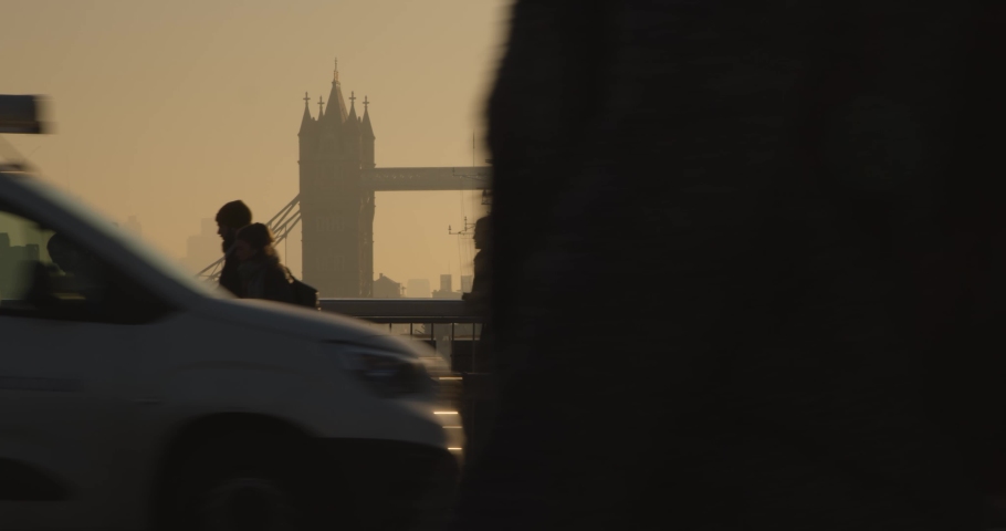 Traffic and Pedestrians In Front of Tower Bridge | Shutterstock HD Video #1068863405