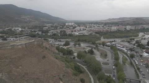 GORI, GEORGIA - August 25, 2020: Aerial view of the central square in city Gori. Stalin's Homeland