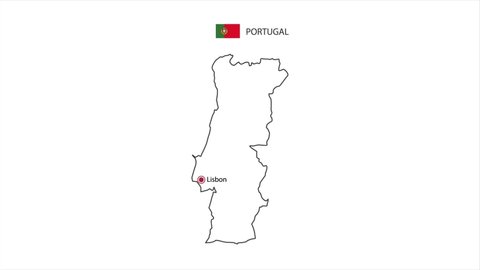 Motions point of Lisbon City with Portugal flag and Portugal map.