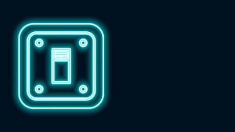Glowing neon line Electric light switch icon isolated on black background. On and Off icon. Dimmer light switch sign. Concept of energy saving. 4K Video motion graphic animation.