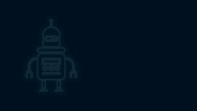 Glowing neon line Robot icon isolated on black background. 4K Video motion graphic animation.