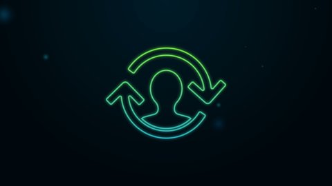 Glowing neon line Human resources icon isolated on black background. Concept of human resources management, professional staff research, head hunter job. 4K Video motion graphic animation.