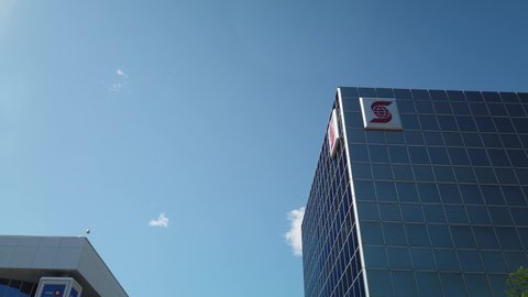 SUDBURY, ONTARIO - AUGUST 2019: Scotiabank Office Building in Sudburry City Center During Summer Day
