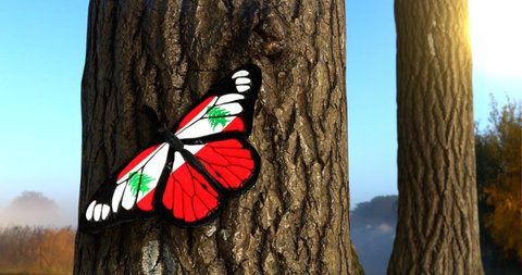 Flag of Lebanon on Butterfly Wings Realistic 4K UHD 60FPS