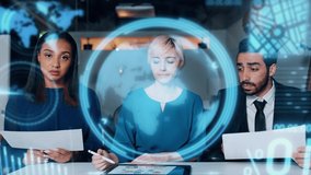 Group of people watching hologram screen. Business meeting. Management strategy. - Powered by Shutterstock - Get 15% off with code: PIKWIZARD15