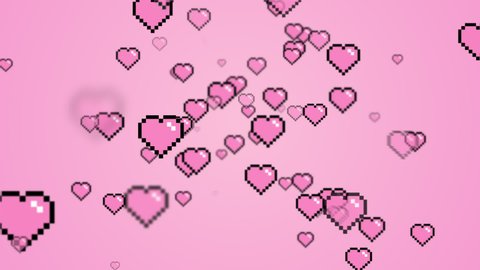 Floating Pixel Hearts with Pink Background