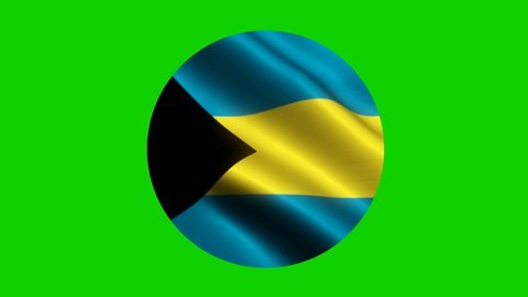 The circle of the flag flying from the country of Bahamas with a green background (green screen). 4K UHD Animation
