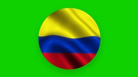 The circle of the flag flying from the country of Colombia with a green background (green screen). 4K UHD Animation