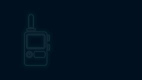 Glowing neon line Walkie talkie icon isolated on black background. Portable radio transmitter icon. Radio transceiver sign. 4K Video motion graphic animation.