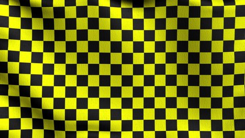 Checkered flag. Black and yellow square color. 3D rendering illustration of waving sign. illusion pattern background.