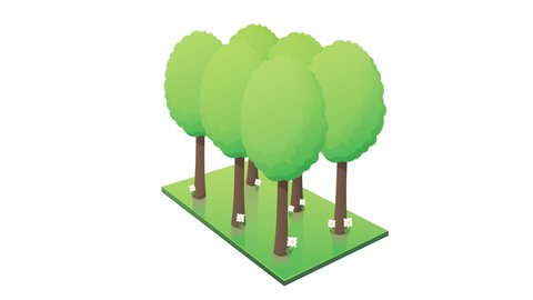 CO2 capture by the forest and oxygen emission on white background (animation loop)