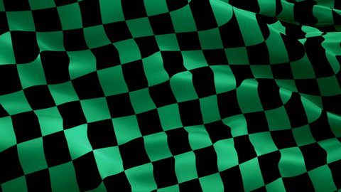 Checkered Green Black Racing Flag video waving in wind. Formula Racing Flag background. Start Race Checkered Flag Looping Closeup 1080p Full HD footage.Checkered Green Black Start Finish Win Race flag