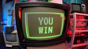 Vintage video game screen showing YOU WIN on an old monitor. 80s 90s concept. - Powered by Shutterstock - Get 15% off with code: PIKWIZARD15