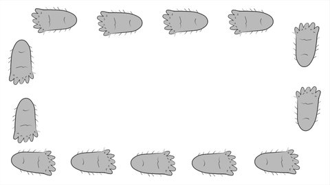 Footprints of a walking Bigfoot frame. Sasquatch's footprints are comical.