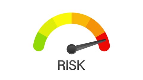 Risk icon on speedometer. High risk meter. Motion design.