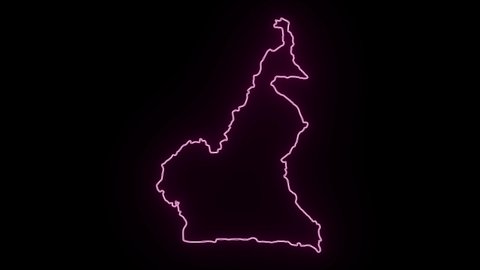 Neon Map of Cameroon, Cameroon outline, Animated close up map of Cameroon