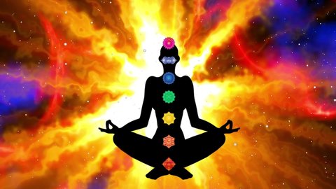 Meditation against the background of the rotation of all chakra symbols