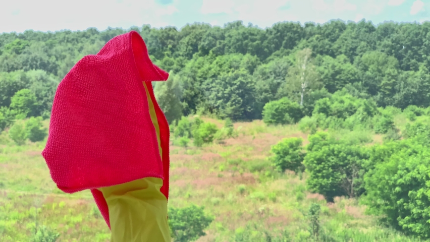 Young smiling woman washing windows with a sponge