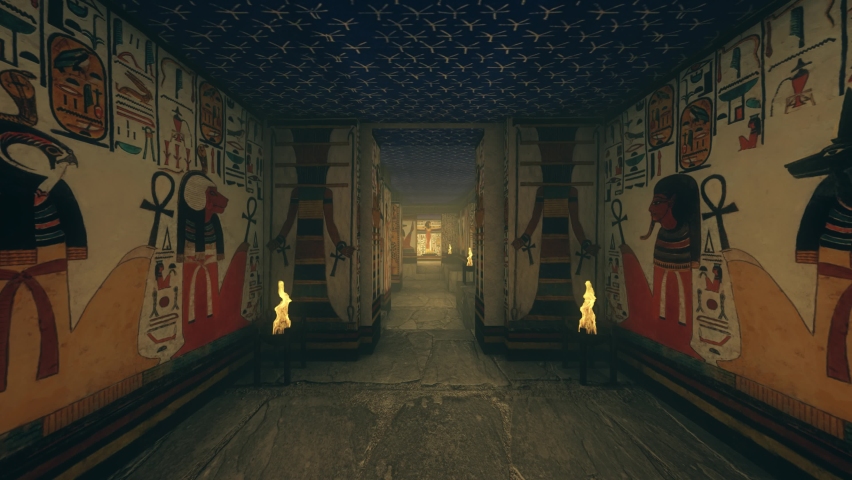 3d Rendering Animation Of A Tomb with old wallpaintings in ancient Egypt. Royalty-Free Stock Footage #1069015912