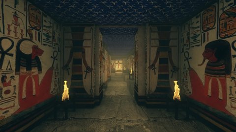 3d Rendering Animation Of A Tomb with old wallpaintings in ancient Egypt.