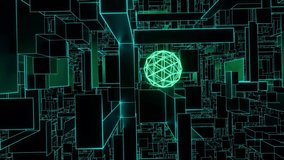 Flying in the cubic space of a light green neon abstract sphere. Loop animation. - Powered by Shutterstock - Get 15% off with code: PIKWIZARD15
