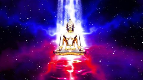 Animated meditation and enlightenment Buddha with waterfall effect