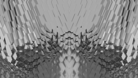 Explosion White Wall Fast kaleidoscopic Beats with falling stones.Animation with 3D depth effect of cracking and decaying smooth texture wall. Explosive destruction of monochromatic wall with debris. 