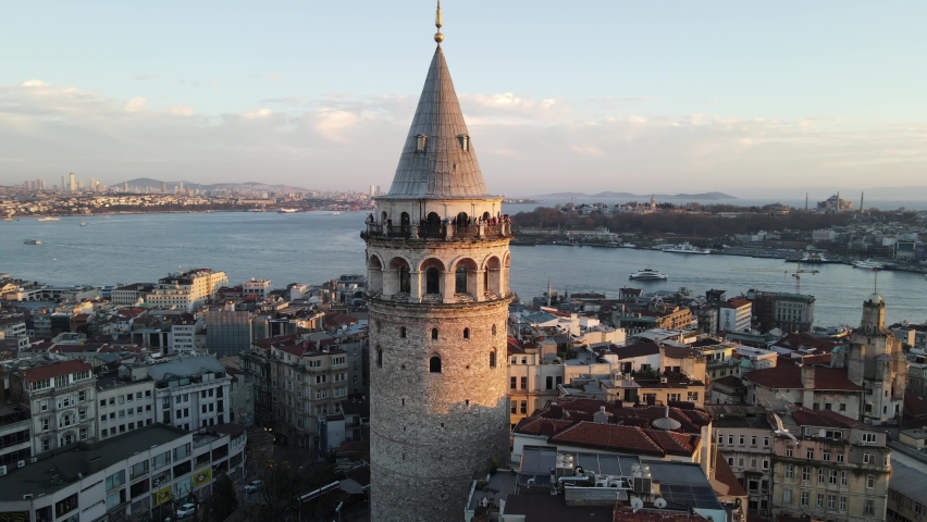 Galata Tower Aerial Video Beyoglu Istanbul Turkey  Royalty-Free Stock Footage #1069024351