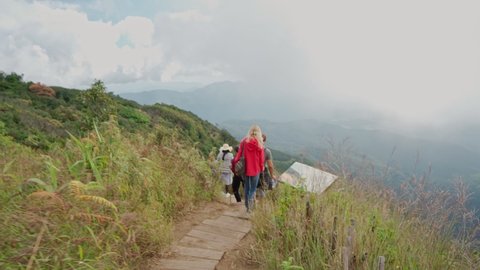 Tourists are walking at Kew mae pan nature trail at Doi Inthanon national park ,Chiangmai
