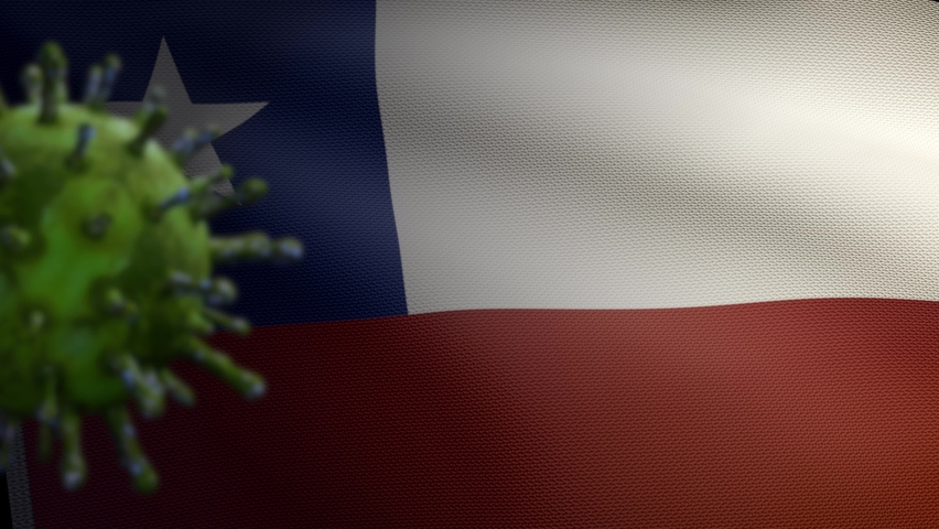 3D illustration flu coronavirus floating over Chilean flag, pathogen attacks respiratory tract. Chile banner waving with pandemic Covid19 virus infection concept. Real fabric texture ensign  - Powered by Shutterstock - Get 15% off with code: PIKWIZARD15