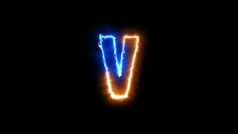 Letter V Glowing With Double Energy, Animated Letter Blue And Orange Stylish Sign Of Alphabet