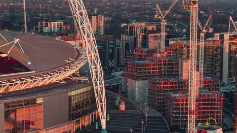 London, United Kingdom - circa 2020 -Establishing Aerial View Shot of Wembley Stadium, London UK, United Kingdom