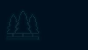 Glowing neon line Christmas trees icon isolated on black background. Merry Christmas and Happy New Year. 4K Video motion graphic animation.