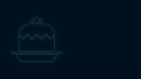 Glowing neon line Cake icon isolated on black background. Happy Birthday. 4K Video motion graphic animation.