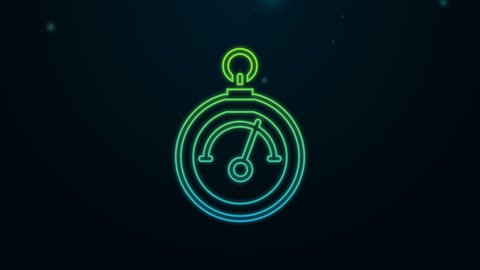 Glowing neon line Barometer icon isolated on black background. 4K Video motion graphic animation.