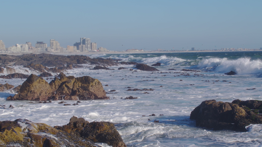 Scenic view of waves at ocean, Cape Town, South Africa.
