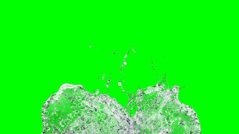 Slow Motion 0.2x water splash, underwater explosion, object hitting the water surface, green screen background