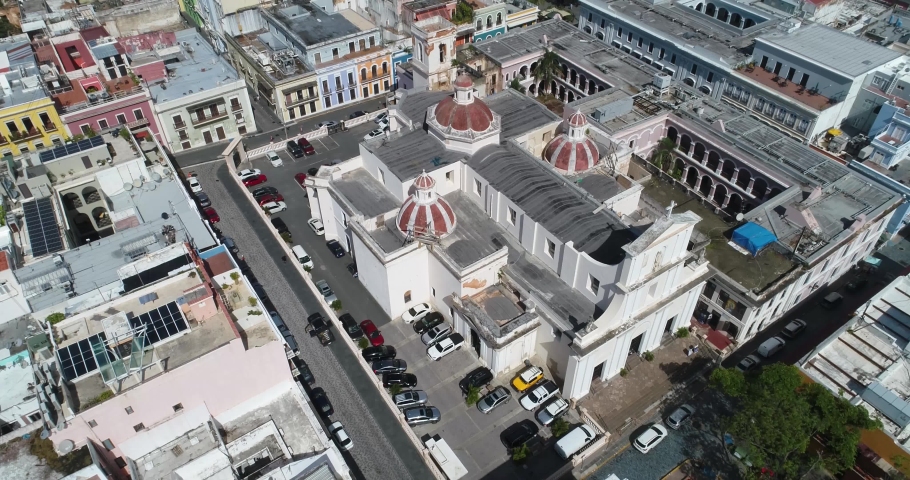 San Juan Bautista Cathedral San Juan Puerto Rico Drone Shot