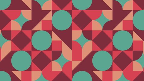 Vintage geometric pattern with animated tiles in warm color palette. Simple motion graphic seamless looped animation in retro flat style