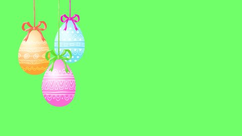 Isolated background with Easter eggs, animation decoration for greeting card, invitation, or video. Transparent background with space for text. Happy Easter.