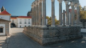 Alentejo, Portugal. Aerial view of the Renaissance columns made of marble and granite. Remarkable medieval landmark with elegant architecture. High quality 4k footage